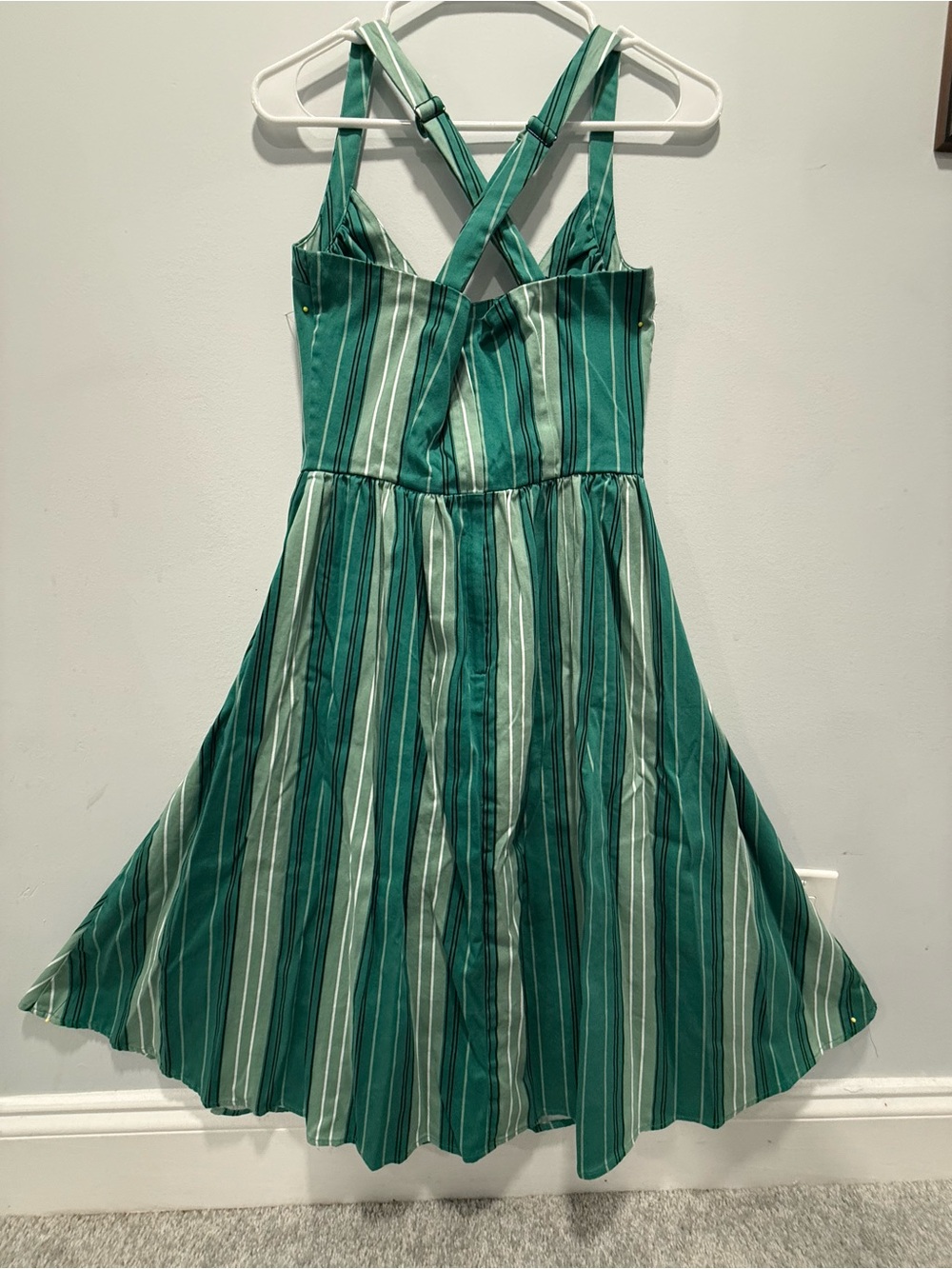 Collectif Green and White Striped Crisscross Midi Dress - Picture 2 of 6